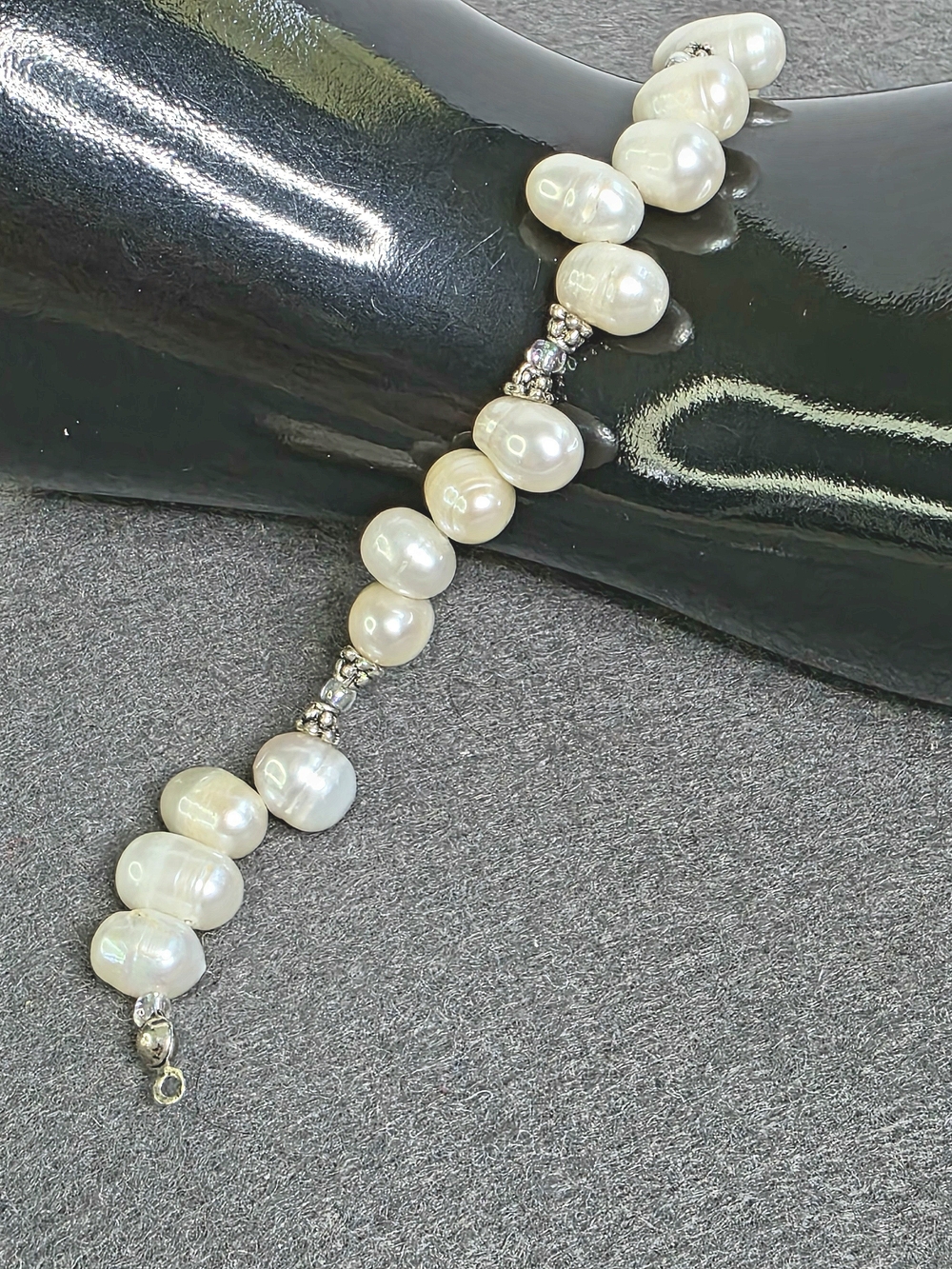 Sterling Silver Bead Pearl Bracelet with  Freshwater White Potato Pearls - Picture 2 of 3